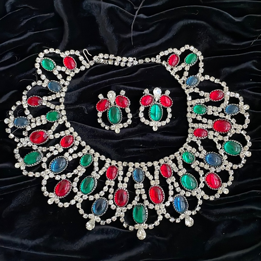 Multicolor rhinestone necklace and earrings